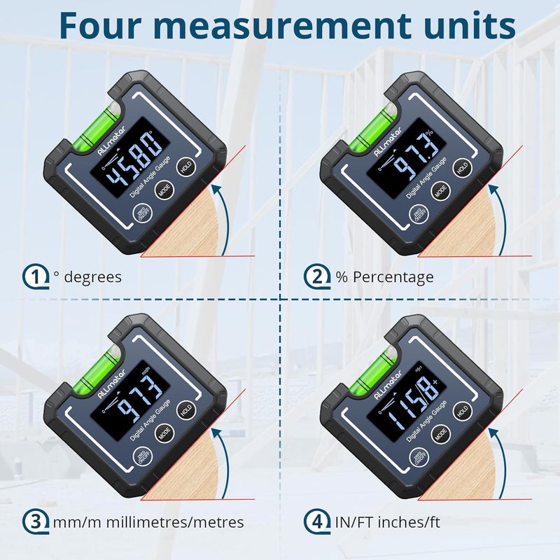 ALLmeter Store Digital Angle Gauge,0.05° High Precision Inclinometer with Magnetic Base & Bubble Level,0-360° Angle Finder Protractor LCD Backlight for Miter Saw,Woodworking,Construction,Automotive,DIY - Image 5